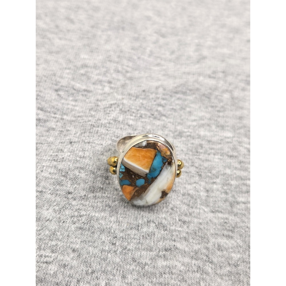 YS Signed Handmade Sterling Silver Composite Stone Cabochon Ring Size 8.25 Heavy - Picture 2 of 6